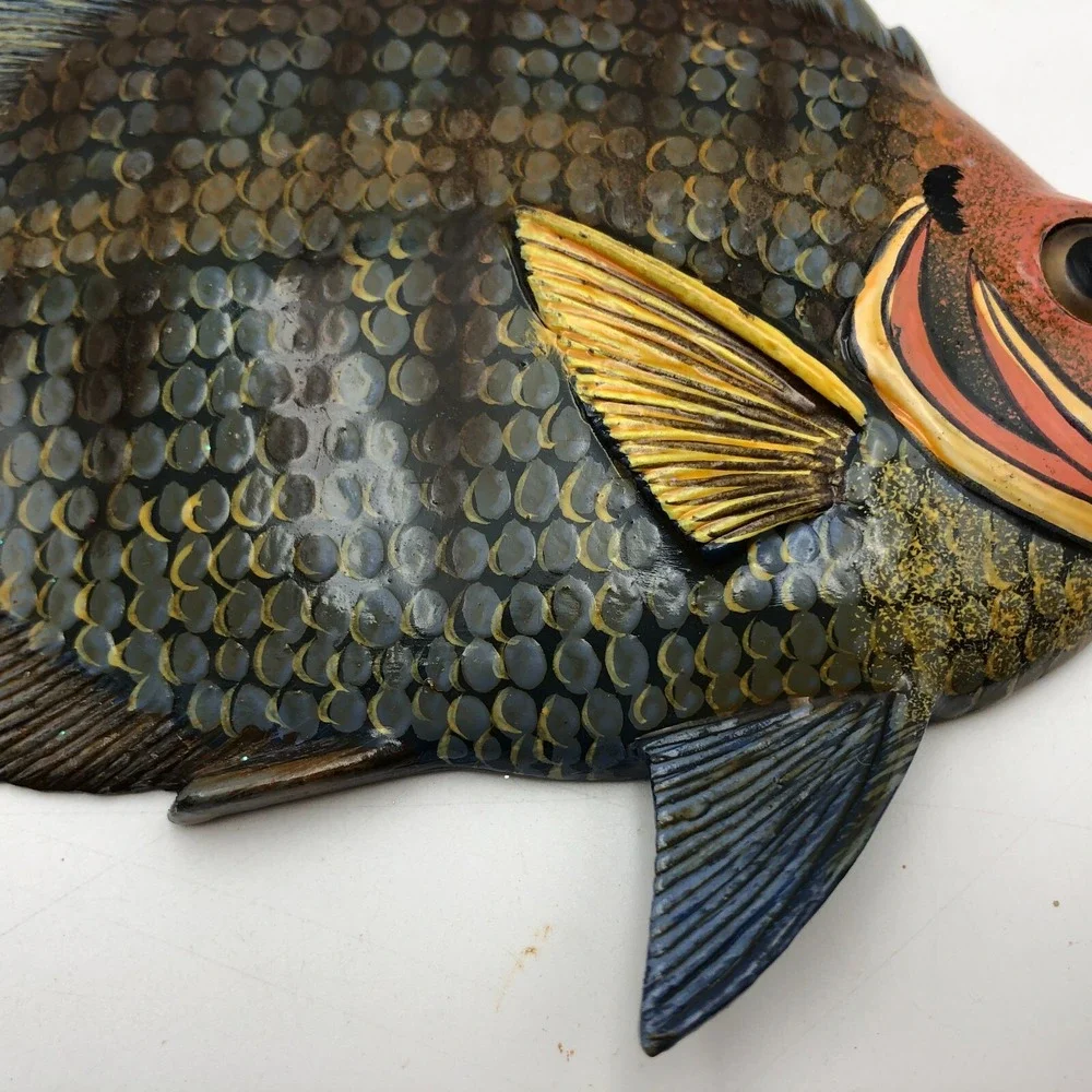 Vintage Don Edmond Studio Artist Cherub Tropical Fish Wall Hanging Sculpture